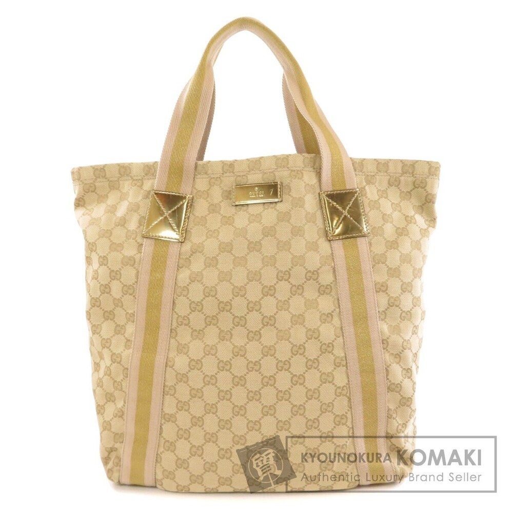 Gucci GG Canvas Tote Bag Sherry Line pink beige striped canvas